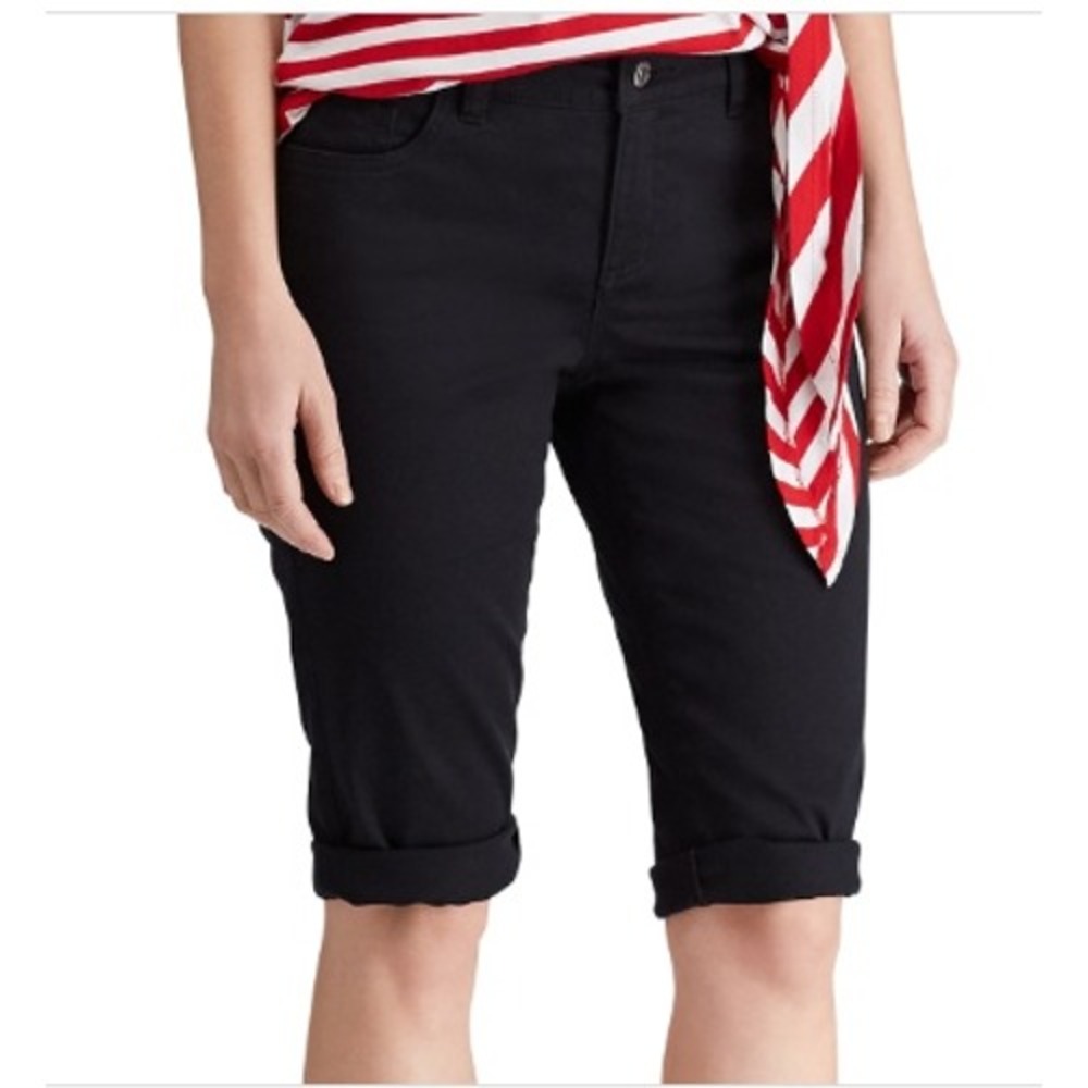 NWT Chaps Women's Casual Denim Bermuda Jean Shorts Black‎ Stretch 10 $55